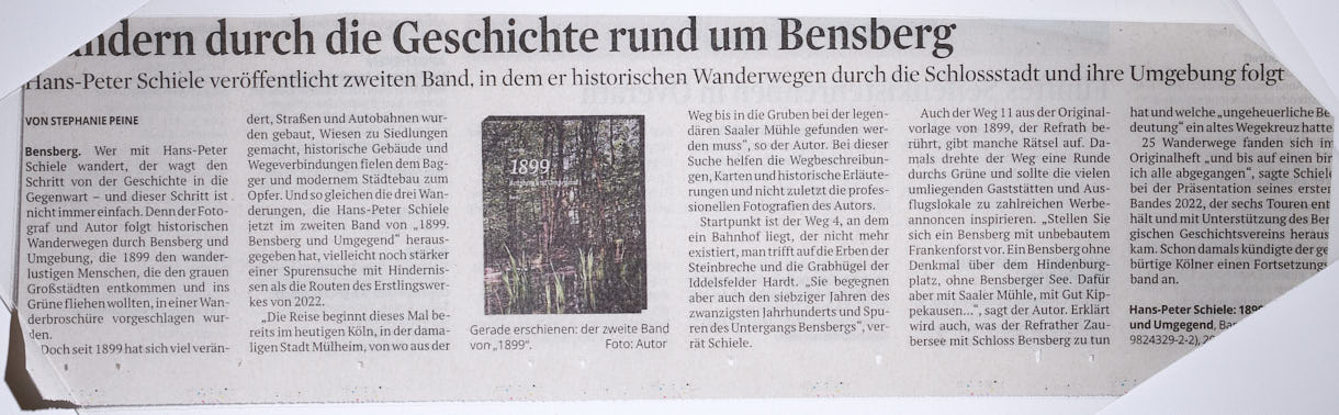 Zeitungsartikel aus dem Kölner Stadt-Anzeiger über das Buch "1899 - Bensberg und Umgegend, Band 2" des Autors H.Schiele das im August 2024 erschien